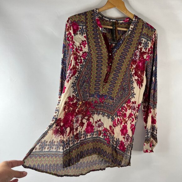 Aratta Silent Journey Womens Tunic Blouse Shirt Top Size Large Pink Floral Boho - Picture 7 of 13